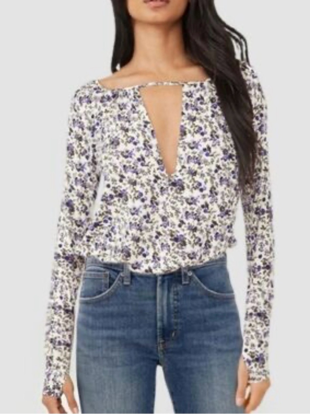 Free People Kaya Bodysuit NWT Ditsy Floral Size L Purple Intimately Free